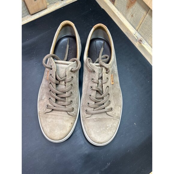 Ecco Mens Soft 7 LaceUp Sneakers Size 10 10.5 Distressed Stone Taupe Leather - Picture 3 of 9